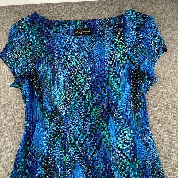 Connected Apparel Dress Blue Abstract Print 10 Petite Short Sleeves Stretchy - Picture 3 of 10